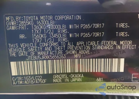 2019 Toyota 4Runner Trd Off Road Premium z USA, uszkodzony, nr VIN JTEBU5JRXK5656263